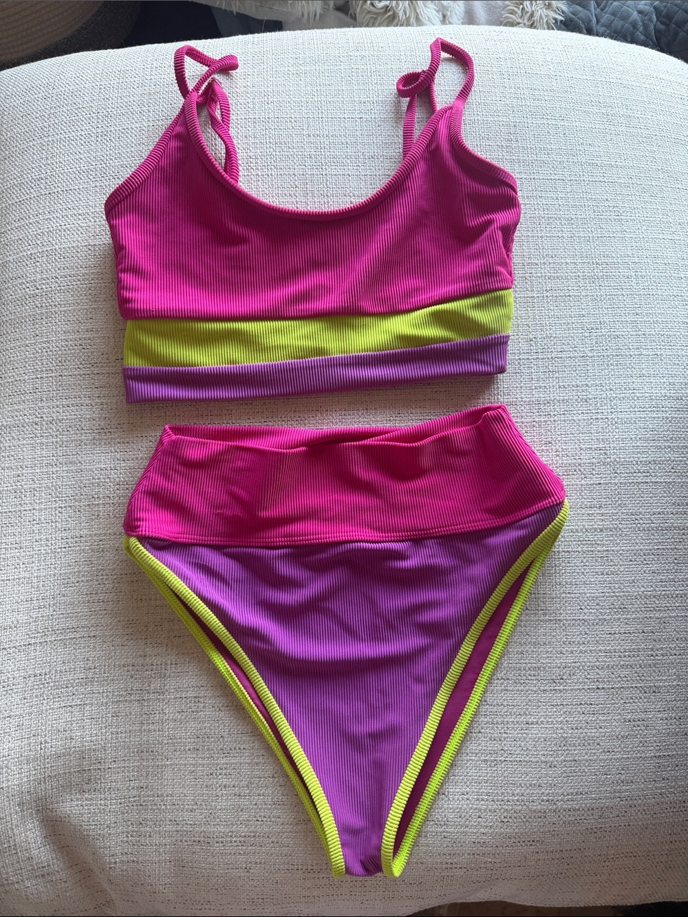 NWOT Beach Riot Bikini Set in Hot Pink, Purple & Lime